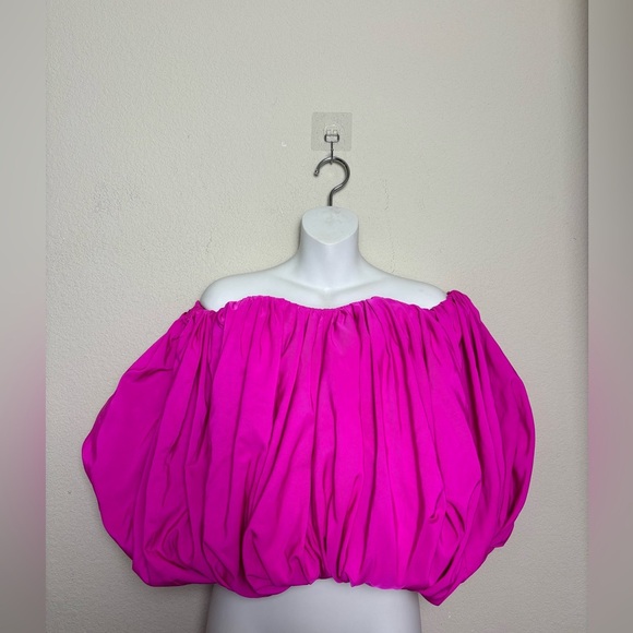 Acler AUS Franklin Magenta Off the Shoulder Pleated Bubble Top AU Fashion Week 4 - Picture 3 of 14